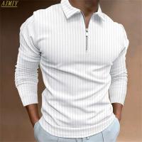Polo deportivo informal con solapa de color liso para hombre, camisa de manga larga a rayas con cremallera, alta elasticidad, novedad Otoño/Invierno 2024 - details 9