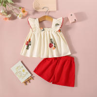 Conjunto De Verano Para Bebé Niña 0-3 Años Con Estampado Floral Camiseta Corta Y Shorts Dos Piezas Estilo Bohemio Para Niñas - details 1