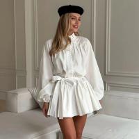 Elegante Vestido de Cintura Mini Blanco Mangas de Farol con Volantes Estilo Vintage 2025 - details 22