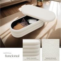 Taburete Almacenaje Bouclé, Carga: 120 kg, MDF, Puff Almacenaje, Taburete Dormitorio, Reposapies Puff, Zapatero Entrada Recibidor, Asiento Acolchado, Ideal Salón Hogar - 42 x 47 cm Crema - details 11