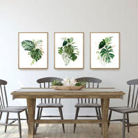 Pintura Nórdica en Lienzo de Monstera Hojas Botánicas Decoración Artística de Pared para Dormitorio Marca DHROOM Material Lienzo - details 0