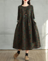 Vestido Floral de Algodón Vintage Moda Casual para Mujeres Primavera Otoño - details 16