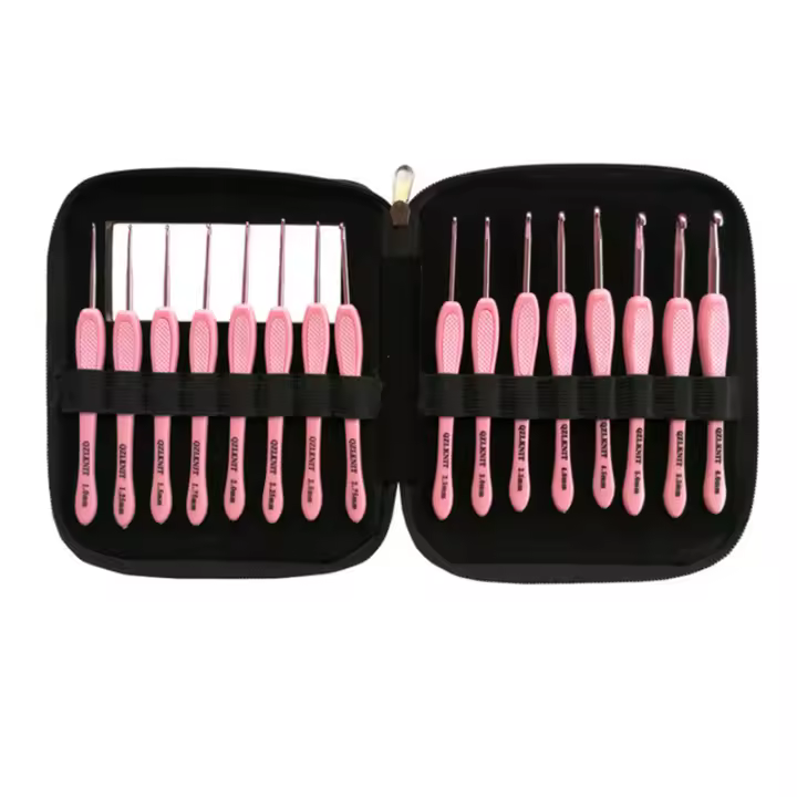 Agujas de Punto de Rosa Gradient 16 Tamaños con Gancho de Crochet de Plástico Kit de Braida para Costura DIY Suave y Ergonómico Juego Completo Hecho en China de Aluminio y Plástico - 1