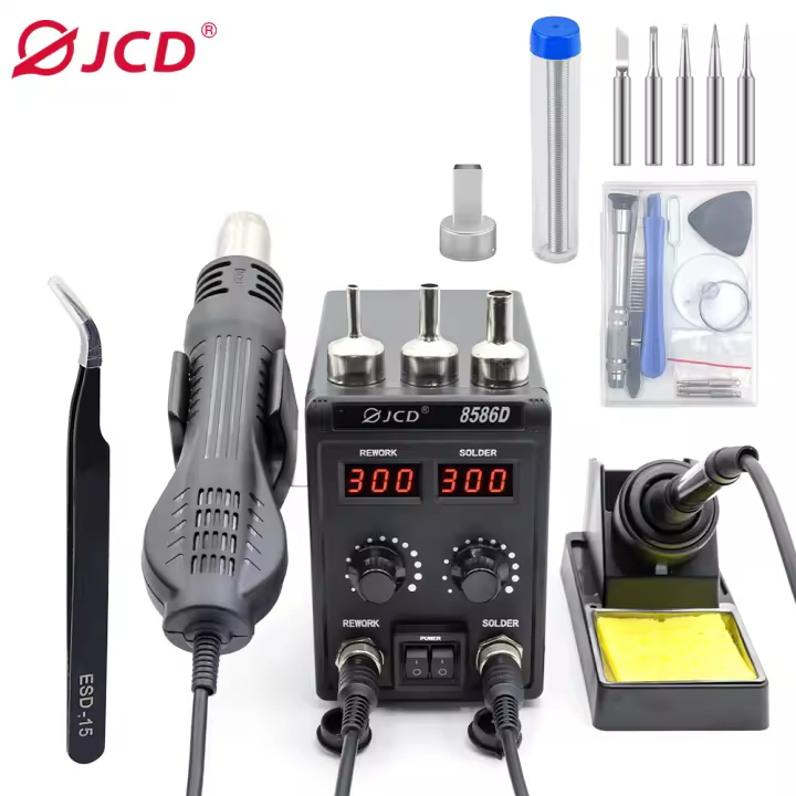 JCD-Estación de soldadura 2 en 1, pistola de aire caliente, soldador, temperatura ajustable, pantalla LED, 750W, BGA, herramientas de reparación - 1