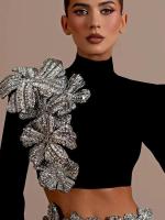 Conjunto de Vestido y Falda Mini de Manga Larga Estilo de Turtén Brillante con Diamantes - details 4