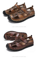 Sandalias planas informales de cuero genuino para hombre, calzado de playa romano, zapatillas de deporte masculinas, zapatos de cuña baja, talla grande 38-48, novedad de verano - details 27