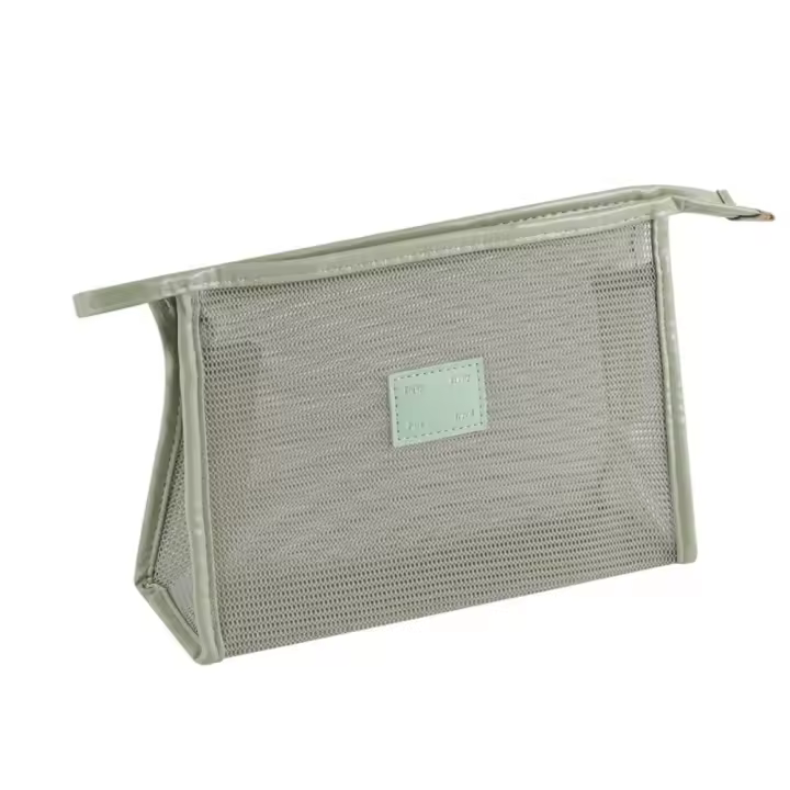 Bolsa de maquillaje portátil de malla, bolsa de cosméticos de malla transparente, ligera y cuadrada, con cremallera, estuches de cosméticos de gran capacidad para acampar - 1