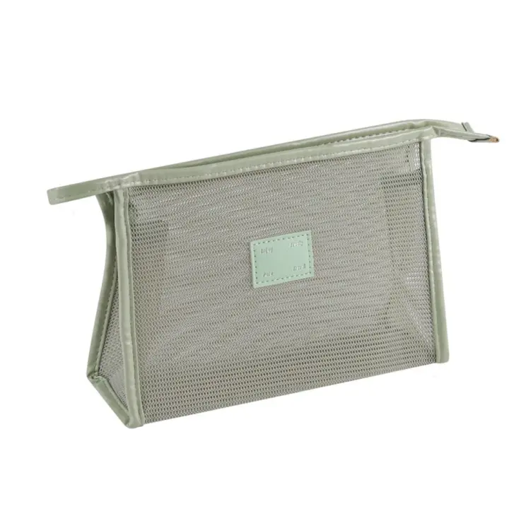Bolsa de maquillaje portátil de malla, bolsa de cosméticos de malla transparente, ligera y cuadrada, con cremallera, estuches de cosméticos de gran capacidad para acampar - 1