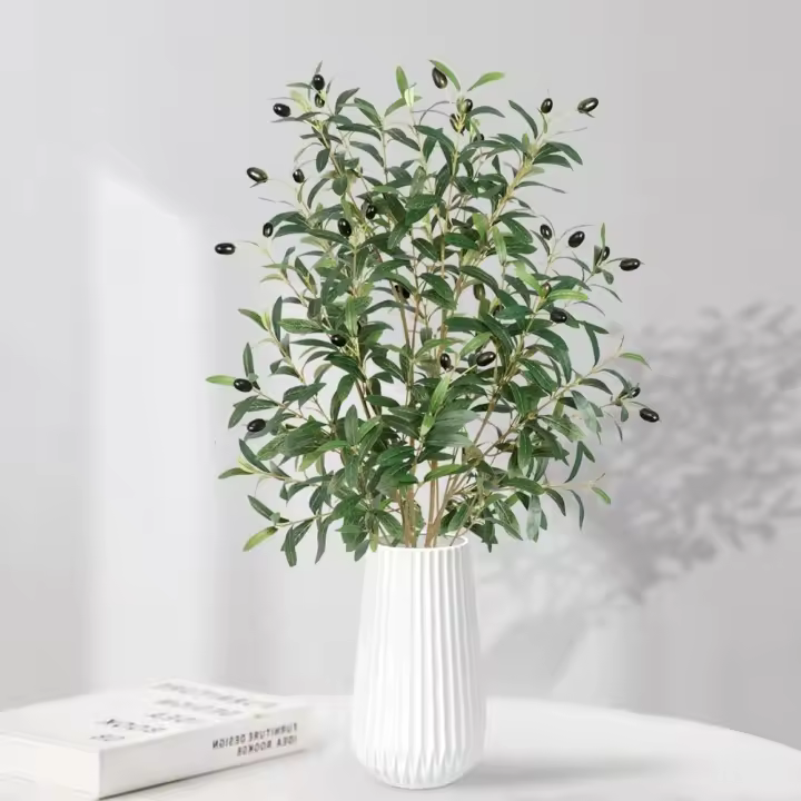Ramas de Olivo Artificiales Paquete de 6 Hojas Verdes Frutas Ideal para Decoraciones de Jarrón y Bodas - 1
