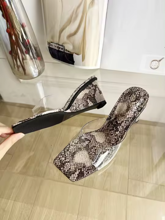 Nuevas sandalias de cuña de cabeza cuadrada de moda simples y versátiles zapatillas de tacón alto transparentes zapatos de mujer con punta abierta - 1