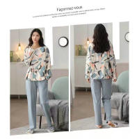 Nuevo Conjunto De Pijamas Para Mujer Con Estilo De Primavera Y Otoño Manga Larga Talla Grande Pijama De Invierno De Poliéster - details 4