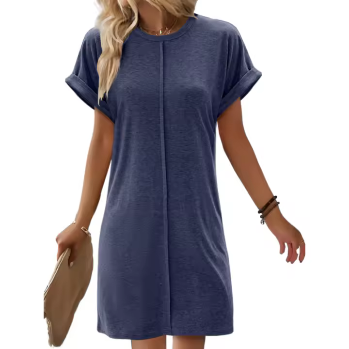 Ropa casual de mujer, cuello redondo, color liso de ropa de mujer de moda, manga corta suelta - 1