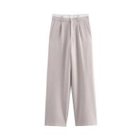 Tops sin mangas con botones delanteros y cintura doble alta, pantalones rectos con bolsillos laterales, conjuntos de dos piezas para mujer - details 6
