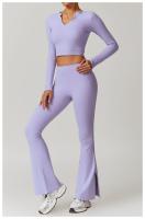 Conjunto deportivo de ocio para mujer, pantalones de pierna ancha de cintura alta, Top adelgazante de manga larga para Fitness, Otoño e Invierno - details 7