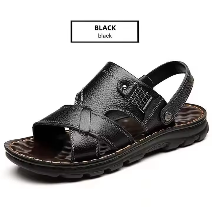 Nuevos zapatos de playa para hombre, zapatillas de piel de vaca, sandalias de cuero con suela gruesa antideslizante para exteriores - 1