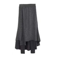 Falda de pantalones de cintura alta, cintura elástica, mallas gruesas, falda larga falsa de dos piezas con forro polar para mujer - details 15