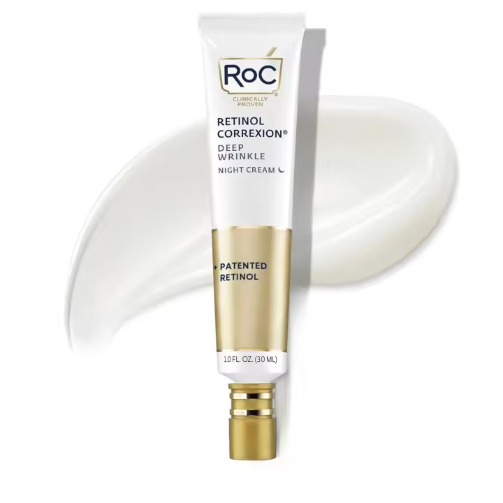 RoC Retinol Correction crema de noche antiedad para arrugas profundas, crema hidratante facial diaria con manteca de karité, ácido glicólico y - 1