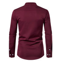 Camisas de vestir con cuello Henry para hombre, camisa de manga larga con contraste informal, esmoquin de negocios para boda y oficina, nueva moda - details 3
