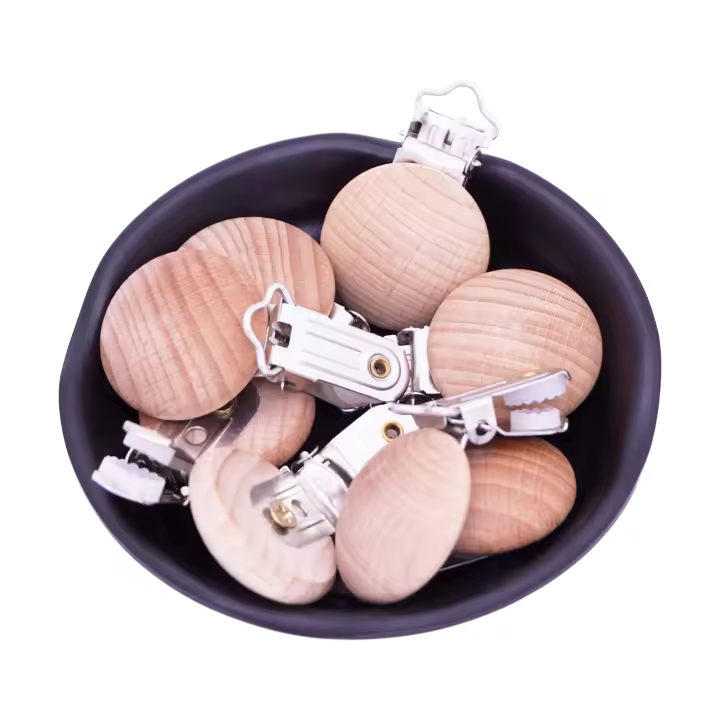 Cadena de madera de haya Natural para chupete, Clips redondos de 30mm para chupete, mordedor de grado alimenticio para bebé, juguetes para masticar, 30 piezas - 1