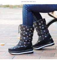 Botas de nieve de terciopelo para mujer, botas de algodón casuales gruesas de caña media cálidas antideslizantes - details 18
