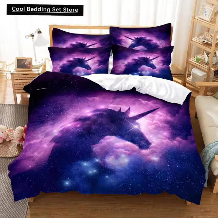 Conjunto de Ropa de Cama de Unicornio para Niños Funda de Edredón de Doble Cama - 1