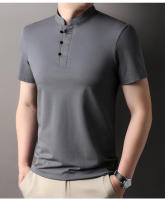 Nuevo Top de seda de hielo resistente a las arrugas, protector solar, manga corta y cuello alto con hebilla para hombres en estilo chino - details 3