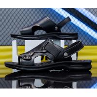Sandalias de cuero para hombre, zapatos suaves de playa y exterior, planos, color negro, para jardín, 2024 - details 14