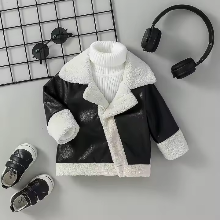 Chaqueta negra para bebé 2025, chaqueta con cuello moderno para invierno, ropa gruesa y cálida, y ropa para niños de hasta 3 años - 1