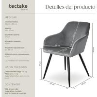 Silla Tapizada en Terciopelo, Sillas de Comedor Ergonómicas y Versátiles, Gran Estabilidad y Capacidad de Carga, Sillas Cocina Elegante - 1 Silla Gris/Negro - details 3