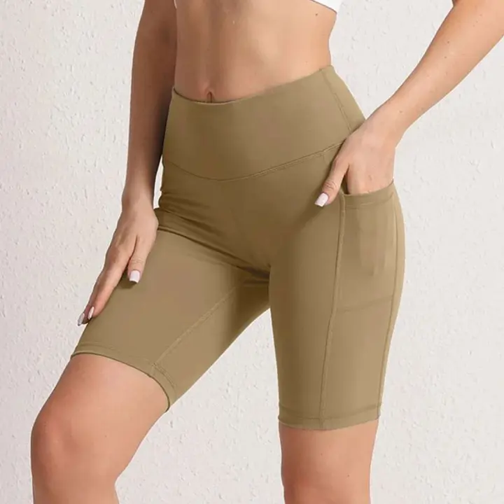 Leggings de Cintura Alta para Mujer Shorts con 3 Bolsillos Leggings Adelgazantes de Color Sólido - 1