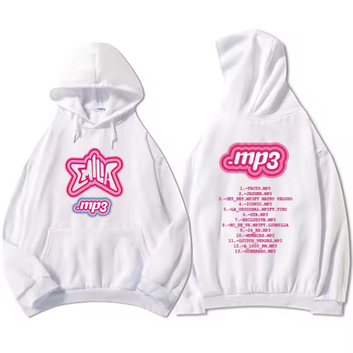 Sudadera De Manga Larga Suelta Para Mujer Y Hombre Con Capucha Estampada De Emilia Mernes Rosa Suave Y Cómoda Para Otoño E Invierno Estilo Casual - 1