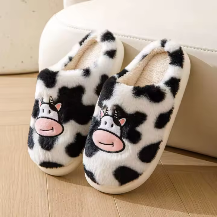 Ubu-Zapatillas de piel de vaca de dibujos animados, zapatos coreanos antideslizantes para interiores, cálidos y bonitos, de algodón suave, para estudiantes de invierno - 1