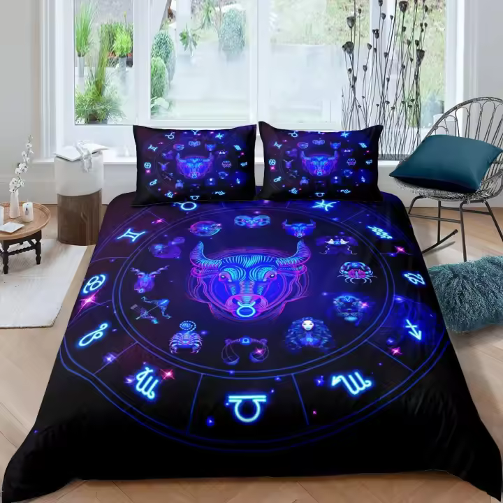 Juego de funda de edredón Gemini de 3 piezas, juego de funda de edredón con constelación de tamaño doble, juego de cama con estampado de planeta, universo espacial exterior, para niños y adolescentes - 1