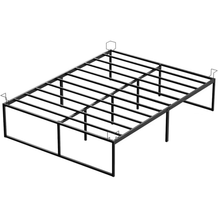Cama de Acero Negro 140x190cm, Altura de 36cm, Espacio de Almacenamiento Bajo de Cama, Estructura de Cama Somier para Matrimonio, Armazón Marco Base de Cama - 1