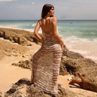 Para Praia, Vestido largo de punto Para mujer, Vestido de playa con agujeros, escote en V profundo, sin mangas, Bikini, vestido tipo pareo, vestido de vacaciones sin espalda para otoño - details 2