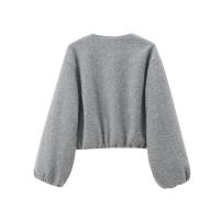 Chaqueta Bomber Suave de Moda para Mujer Otoño-Invierno 2024 Cuello Redondo Retro Manga Larga Chaqueta Elástica con Cremallera - details 2