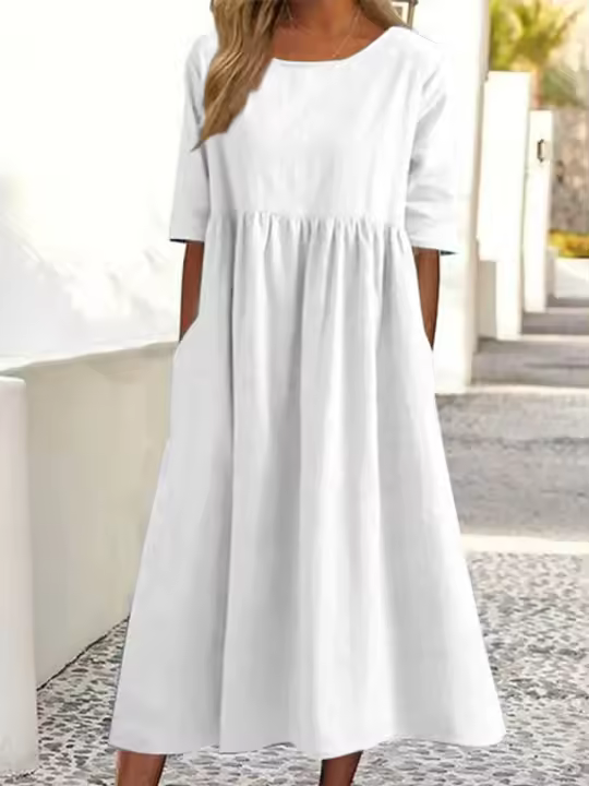 Elegante Vestido Suelto con Cuello Redondo Moda de Oficina para Mujeres Primavera-Verano - 1