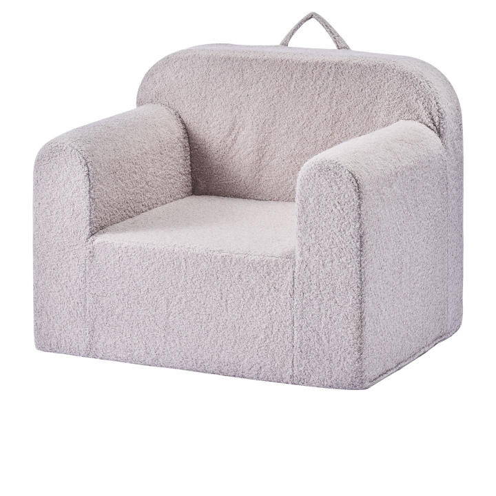 Silla de Espuma para Niños SucceBuy con Reposabrazos y Asa, Cómodo Sofá Infantil con Funda de Felpa Lavable y Esponja 28D Resistente, Ideal para Sala de Juegos, Dormitorio o Sala de Estar, Regalo Perfecto para Niños, Gris