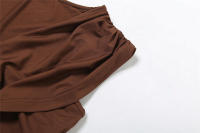 BUNO-Conjunto elegante de 2 piezas con pliegues de gato extraño para mujer, Tops cortos sexis sin mangas con cuello bajo + Pantalones rectos con borlas de cintura Irregular, traje liso - details 33