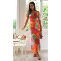 2025 Verano Nuevo Europa Y Los Estados Unidos Viento De Las Mujeres Temperamento Casual V-cuello De Impresión Empate En El Vestido Largo - details 14