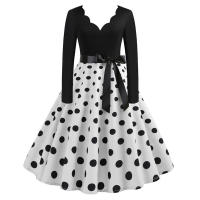 Women plaid print long sleeve vintage a line party dress v neck - details 55