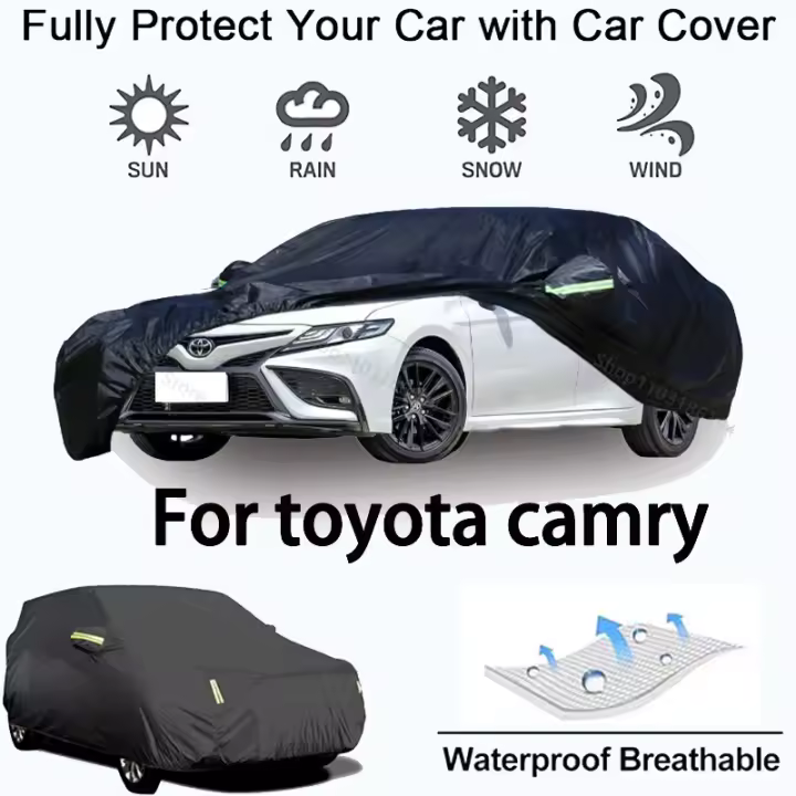 Funda completa para coche para Toyota Camry, equipo de protección para exteriores, a prueba de nieve, protector solar, accesorios para automóviles impermeables y a prueba de polvo, negro - 1