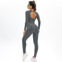 Conjunto de Yoga sin costuras para mujer, ropa deportiva de entrenamiento para gimnasio, Top corto de manga larga, Leggings de cintura alta, trajes deportivos de 2 piezas - details 27
