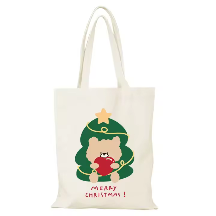 El bolso de mano de lona con dibujos animados para mujer, bolsos de regalo de Feliz Navidad y Año Nuevo, bolso de hombro para mujer, bolso de compras ecológico para hombre - 1