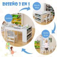 Juego de Mesa y 2 Sillas de Arte para Niños, Escritorio de Juegos y Manualidades 2 en 1 para Niños con Mesa Elevable, Rollo de Papel, Vasos de Pintura y 6 Contenedores (Natural) - details 10