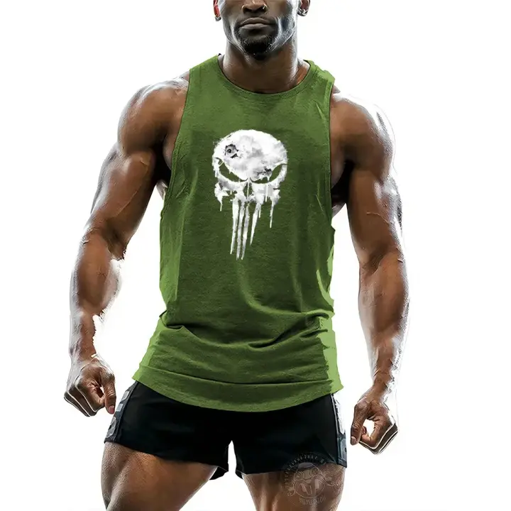 Chaleco deportivo con estampado de calavera para hombre, camiseta transpirable y cómoda de moda para gimnasio al aire libre, verano - 1