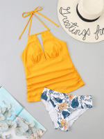 Bikini Tankini con cuello en V y espalda descubierta para mujer, traje de baño Sexy con cordones y cuello Halter, novedad - details 3