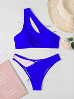 Bikinis negros con Push-Up para mujer, traje de baño de dos piezas recortado con aros, conjunto de Bikini con hombro descubierto, ropa de playa Sexy - details 11