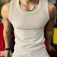 Nueva camiseta informal sin mangas para hombre, camiseta de entrenamiento físico de verano con capa elástica Base, chaleco deportivo sin mangas, camiseta para culturismo y gimnasio para hombre - details 1