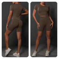 Conjunto de Shorts de Yoga de Algodón Melaleuca Sin Costuras Color Sólido Manga Corta - details 30